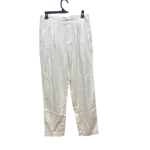 A New Day Linen Blend Tapered Leg Pants White Pleated Pockets NWT Womens 4 - Picture 1 of 8